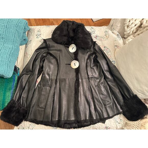 SPECTACULAR 1-OF-A-KIND VINTAGE  BLACK TOSCANA SHEARLING SMOOTH LEATHER JACKET - Picture 6 of 10